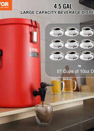 Stainless Steel Insulated Beverage Dispenser, 4.5 Gallon 17.2 Liter, Thermal Hot and Cold Drink Server Dispenser with Spigot Handle, Food-grade for Hot Tea Coffee Water Restaurant Drink Shop