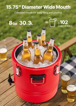 Insulated Beverage Dispenser, 8 Gal/30.3L Thermal Hot and Cold Drink Server Dispenser with Spigot, Food-Grade Cooler Jug with 304 Stainless Steel Interior, for Tea Coffee Restaurant Outdoor