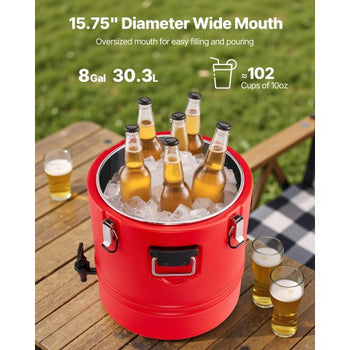 Insulated Beverage Dispenser, 8 Gal/30.3L Thermal Hot and Cold Drink Server Dispenser with Spigot, Food-Grade Cooler Jug with 304 Stainless Steel Interior, for Tea Coffee Restaurant Outdoor