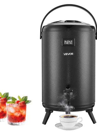 Insulated Beverage Dispenser, 3.2 Gal/12L Stainless Steel Thermal Drink Server with Spigot & Temp Display, Suitable for Hot and Cold Drinks, for Tea Coffee Water in Cafes & Restaurants, Black