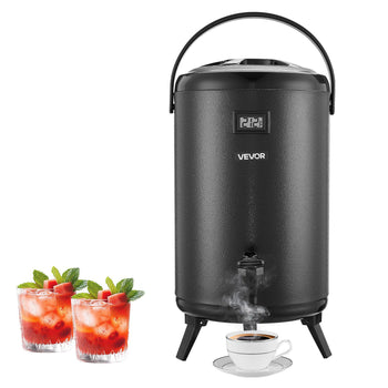Insulated Beverage Dispenser, 3.2 Gal/12L Stainless Steel Thermal Drink Server with Spigot & Temp Display, Suitable for Hot and Cold Drinks, for Tea Coffee Water in Cafes & Restaurants, Black