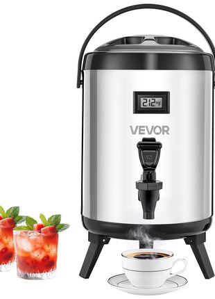 Insulated Beverage Dispenser, 1.5 Gal/6L Stainless Steel Thermal Drink Server with Spigot & Temp Display, Suitable for Hot and Cold Drinks, for Tea Coffee Water in Cafes & Restaurants, Silver