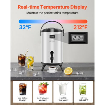 Insulated Beverage Dispenser, 3.2 Gal/12L Stainless Steel Thermal Drink Server with Spigot & Temp Display, Suitable for Hot and Cold Drinks, for Tea Coffee Water in Cafes & Restaurants, 2 Pack