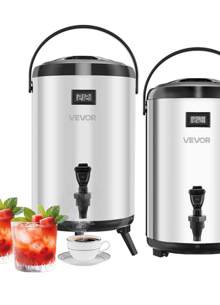 Insulated Beverage Dispenser, 3.2 Gal/12L Stainless Steel Thermal Drink Server with Spigot & Temp Display, Suitable for Hot and Cold Drinks, for Tea Coffee Water in Cafes & Restaurants, 2 Pack