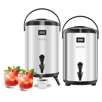Insulated Beverage Dispenser, 3.2 Gal/12L Stainless Steel Thermal Drink Server with Spigot & Temp Display, Suitable for Hot and Cold Drinks, for Tea Coffee Water in Cafes & Restaurants, 2 Pack
