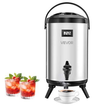 Insulated Beverage Dispenser, 2 Gal/7.6L Stainless Steel Thermal Drink Server with Spigot & Temp Display, Suitable for Hot and Cold Drinks, for Tea Coffee Water in Cafes & Restaurants, Silver