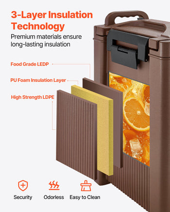 Insulated Beverage Dispenser, 5 Gal/19L Hot and Cold Beverage Server with Spigot & Handle, Food-Grade Thermal Drink Dispenser Cooler for Tea Coffee Water in Cafes & Restaurants, Brown