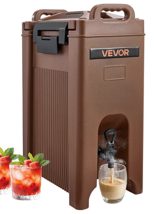 Insulated Beverage Dispenser, 5 Gal/19L Hot and Cold Beverage Server with Spigot & Handle, Food-Grade Thermal Drink Dispenser Cooler for Tea Coffee Water in Cafes & Restaurants, Brown