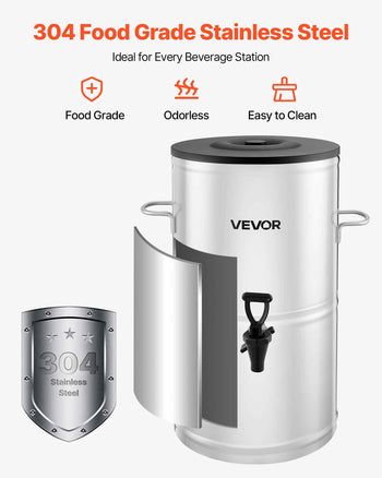 Ice Tea Dispenser, 4 Gal/15L 304 Stainless Steel Beverage Dispenser with Spigot & Handle, Suitable for Hot and Cold Drinks, for Iced Tea Coffee Water in Cafes & Restaurants