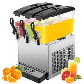 110V Commercial Beverage Dispenser Cold and Hot,3 Tanks 36L Fruit Juice Dispensers,12L Per Tank Stainless Steel Ice Tea Drink Dispenser Equipped with Thermostat Controller