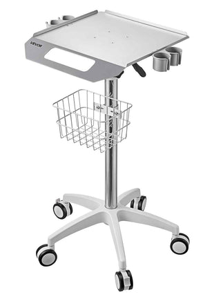 Medical Cart 66.14 lbs Max Load Height Adjustable with Storage Basket, for Clinic, Hospital, Laboratory, Pneumatic Lift, Stable Support, Medical Trolley Cart with a Basket, 360° Swivel Wheels