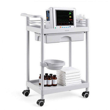 Medical Cart Two-Tier Medical Trolley Cart with Drawer 110.23 lbs, for Clinic, Hospital, Beauty Salon, Lab, with Storage Bin and Waste Tray, Stable Support, Medical Trolley Cart with Casters