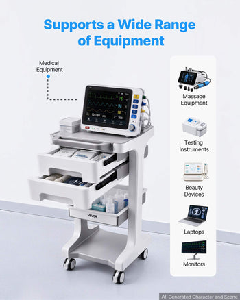 Medical Cart 110.23 lbs Max Load Medical Trolley Cart with 2 Drawers, for Clinic, Hospital, Laboratory, Stable Support, Silent Rolling Trolley with 360° Swivel Lockable Wheels, Organized Storage