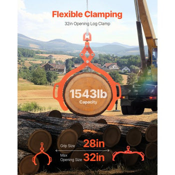 32in Log Lifting Tongs, 2-Claw Log Tongs, Heavy Duty Steel Log Grapple, 1543LBS Lifting Capacity, Swivel Log Graper Timber, Eagle Claw Design, Log Skidding Tongs for Trucks, Tractors, Forklifts