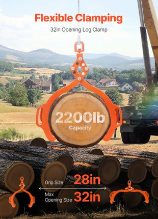 32in Log Lifting Tongs, 4-Claw Log Tongs, Heavy Duty Steel Log Grapple, 2200LBS Lifting Capacity, Swivel Log Graper Timber, Eagle Claw Design, Log Skidding Tongs for Trucks, Tractors, Forklifts