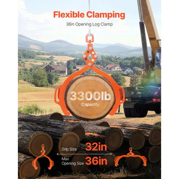 36in Log Lifting Tongs, 4-Claw Log Tongs, Heavy Duty Steel Log Grapple, 3300LBS Lifting Capacity, Swivel Log Graper Timber, Eagle Claw Design, Log Skidding Tongs for Trucks, Tractors, Forklifts
