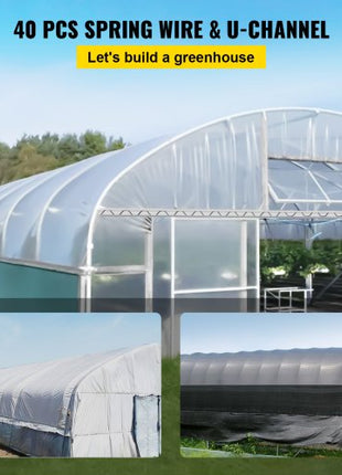 Spring Wire and Lock Channel, 6.56ft Spring Lock & U-Channel Bundle for Greenhouse, 40 Packs PE Coated Spring Wire & Aluminum Alloy Channel,Plastic Poly Film or Shade Cloth Attachment with Screw