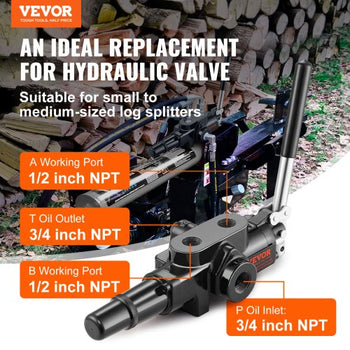 Hydraulic Log Splitter Valve 1 Spool, 25 GPM Hydraulic Directional Control Valve, 3626PSI Hydraulic Loader Valve, Hydraulic Joystick Control Valve for Small Tractors, Loaders, Log Splitter