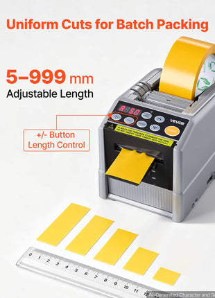 Automatic Tape Dispenser 999mm Max Cut Length Electric Ribbon Cutter, 110V Electric Automatic Tape Cutter, Dual-Tape Capability, Fits 6–60mm Width Tape for Shipping, Packaging & Gift Wrapping