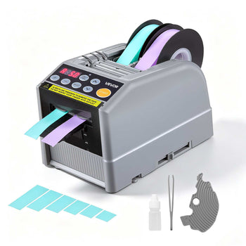 Automatic Tape Dispenser 999mm Max Cut Length Electric Ribbon Cutter, 110V Electric Automatic Tape Cutter, Dual-Tape Capability, Fits 6–60mm Width Tape for Shipping, Packaging & Gift Wrapping