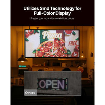 Programmable LED Sign, P5 Full Color Flexible Digital Scrolling Panel, DIY Custom Text Pattern GIF Display, Bluetooth APP Control Message Board for Store Business Advertising, Indoor 27x14 in