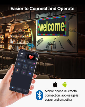 Programmable LED Sign, P5 Full Color Flexible Digital Scrolling Panel, DIY Custom Text Pattern GIF Display, Bluetooth APP Control Message Board for Store Business Advertising, Indoor 27x14 in