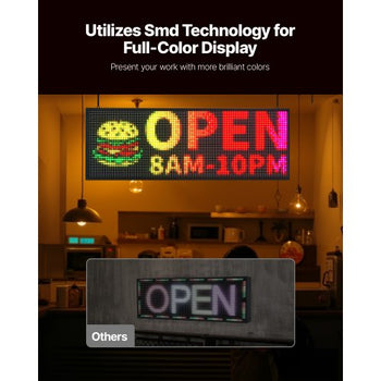 Programmable LED Sign, P10 Full Color Flexible Digital Scrolling Panel, DIY Custom Text Pattern GIF Display Board, Bluetooth APP Control Message Shop Sign for Store Business Advertising, 40x14 in