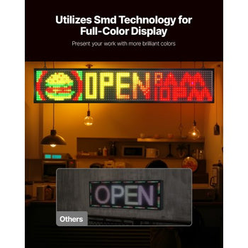 Programmable LED Sign, P10 Full Color Flexible Digital Scrolling Panel, DIY Custom Text Pattern GIF Display Board, Bluetooth APP Control Message Shop Sign for Store Business Advertising, 40x8 in