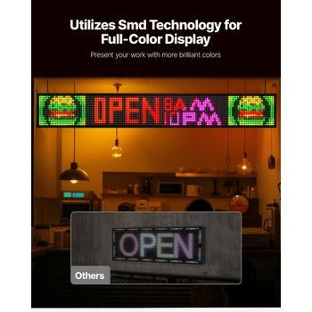 Programmable LED Sign, P10 Full Color Flexible Digital Scrolling Panel, DIY Custom Text Pattern GIF Display Board, Bluetooth APP Control Message Shop Sign for Store Business Advertising, 52x8 in