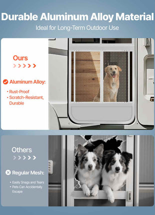 RV Screen Door Protector, 24 x 26 inch Door Grille, Easy to Install and Disassemble, Reinforced Breathable Protective Mesh, Aluminum Alloy Camper RV Entry Protector for Pet Protection, White