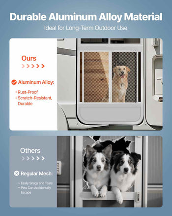 RV Screen Door Protector, 24 x 26 inch Door Grille, Easy to Install and Disassemble, Reinforced Breathable Protective Mesh, Aluminum Alloy Camper RV Entry Protector for Pet Protection, White
