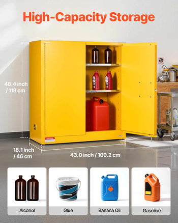 Flammable Cabinet, 43.0 x 18.1 x 46.4 Inch, 29 Gallon Flammable Storage Cabinet with Adjustable Shelf, Cold-Rolled and Galvanized Steel Fire Cabinets, for Commercial Industrial Home Use, Yellow