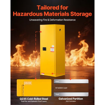 Flammable Cabinet, 23.2 x 18.1 x 65.0 inch, 23 Gallon Flammable Storage Cabinet with Adjustable Shelf, Cold-Rolled and Galvanized Steel Fire Cabinets, for Commercial Industrial Home Use, Yellow