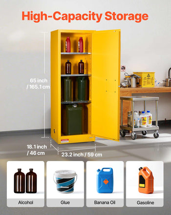 Flammable Cabinet, 23.2 x 18.1 x 65.0 inch, 23 Gallon Flammable Storage Cabinet with Adjustable Shelf, Cold-Rolled and Galvanized Steel Fire Cabinets, for Commercial Industrial Home Use, Yellow