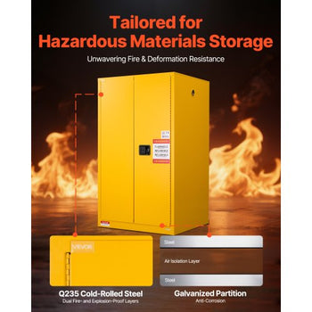 Flammable Cabinet, 37.9 x 34.0 x 65.0 Inch, 65 Gallon Flammable Storage Cabinet with Adjustable Shelf, Cold-Rolled and Galvanized Steel Fire Cabinets, for Commercial Industrial Home Use, Yellow