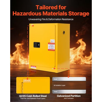 Flammable Cabinet, 23.2 x 18.1 x 35.4 Inch, 13 Gallon Flammable Storage Cabinet with Adjustable Shelf, Cold-Rolled and Galvanized Steel Fire Cabinets, for Commercial Industrial Home Use, Yellow
