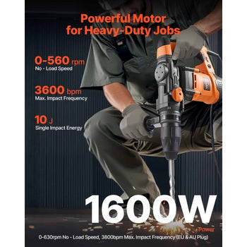 1-9/16 Inch SDS-Max Rotary Hammer Drill, 13Amp Corded Drills, Heavy Duty Chipping Hammers with Vibration Control & Safety Clutch, Electric Demolition Hammers Variable Speed, Power Tool For Concr