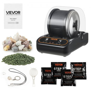Rock Tumbler, 3 lb Rock Polishing Machine, Rocks Tumbling Kit with 4-Speed Adjustment, 19 Day Timer, PC Sound Reduction Cover & TPU Drum, Direct Drive Motor Rocks Polishing, Quiet Operation