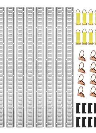 E Track Tie-Down Rail Kit, 32PCS 5' E-Tracks Set Includes 8 Steel Rails & 8 O-Rings & 8 Tie-Offs with D-Ring & 8 End Caps, Trailer Securing Accessories for Cargo Motorcycles Bikes, 1500 lbs Load