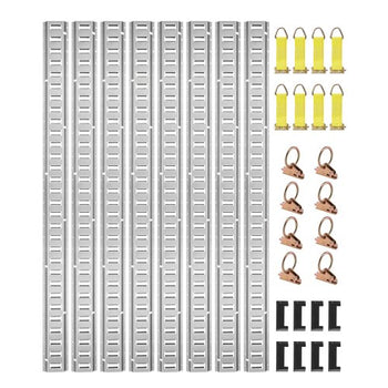 E Track Tie-Down Rail Kit, 32PCS 5' E-Tracks Set Includes 8 Steel Rails & 8 O-Rings & 8 Tie-Offs with D-Ring & 8 End Caps, Trailer Securing Accessories for Cargo Motorcycles Bikes, 1500 lbs Load