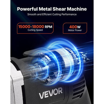 Electric Metal Shear, 4.0-Amp Corded Sheet Metal Cutter with 360-Degree Swivel Head, Variable Speed, Continuous Cutting, Clean Cut for 18GA Galvanized Steel, 20 GA Stainless Steel, 2500 SPM