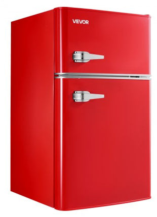 Mini Fridge with Freezer, 3.2 Cu.Ft, Two Door Compact Refrigerator with Adjustable Temperature, Glass Shelf, Energy Efficient Dorm Fridge, Low Noise Small Refrigerator, for Bedroom, Office, Red