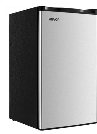 Mini Fridge, 3.2 Cu.Ft, Single Door Compact Refrigerator, Adjustable Temperature, Glass Shelf, Energy Efficient Small Refrigerator, Reversible Door, Low Noise, for Bedroom Dorm Office, Stainless
