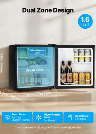 Mini Fridge, 1.6 Cu.Ft, Single Door Compact Refrigerator, Adjustable Temperature, Metal Shelf, Energy Efficient Small Refrigerator, Reversible Door, Low Noise, for Bedroom, Office, Stainless