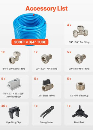 Air Compressor Line Kit, 200FT x 3/4", HDPE-Aluminum Compressed Air Piping System, Leak-Proof & Easy-to-Install, Compressed Air Line Tubing Kit for Garages Workshops, Blue
