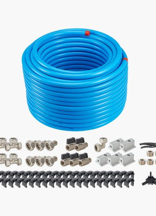 Air Compressor Line Kit, 200FT x 3/4", HDPE-Aluminum Compressed Air Piping System, Leak-Proof & Easy-to-Install, Compressed Air Line Tubing Kit for Garages Workshops, Blue