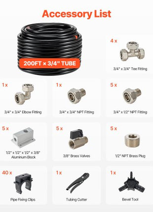 Air Compressor Line Kit, 200FT x 3/4", HDPE-Aluminum Compressed Air Piping System, Leak-Proof & Easy-to-Install, Compressed Air Line Tubing Kit for Garages Workshops, Black
