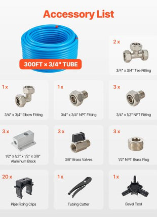 Air Compressor Line Kit, 300FT x 3/4", HDPE-Aluminum Compressed Air Piping System, Leak-Proof, Pressure-Resistant & Easy-to-Install, Compressed Air Line Tubing Kit for Garages Workshops, Blue