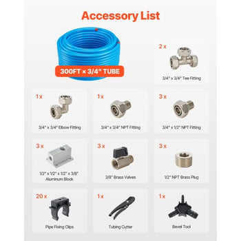 Air Compressor Line Kit, 300FT x 3/4", HDPE-Aluminum Compressed Air Piping System, Leak-Proof, Pressure-Resistant & Easy-to-Install, Compressed Air Line Tubing Kit for Garages Workshops, Blue
