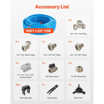 Air Compressor Line Kit, 100FT x 3/4", HDPE-Aluminum Compressed Air Piping System, Leak-Proof, Pressure-Resistant & Easy-to-Install, Compressed Air Line Tubing Kit for Garages Workshops, Blue